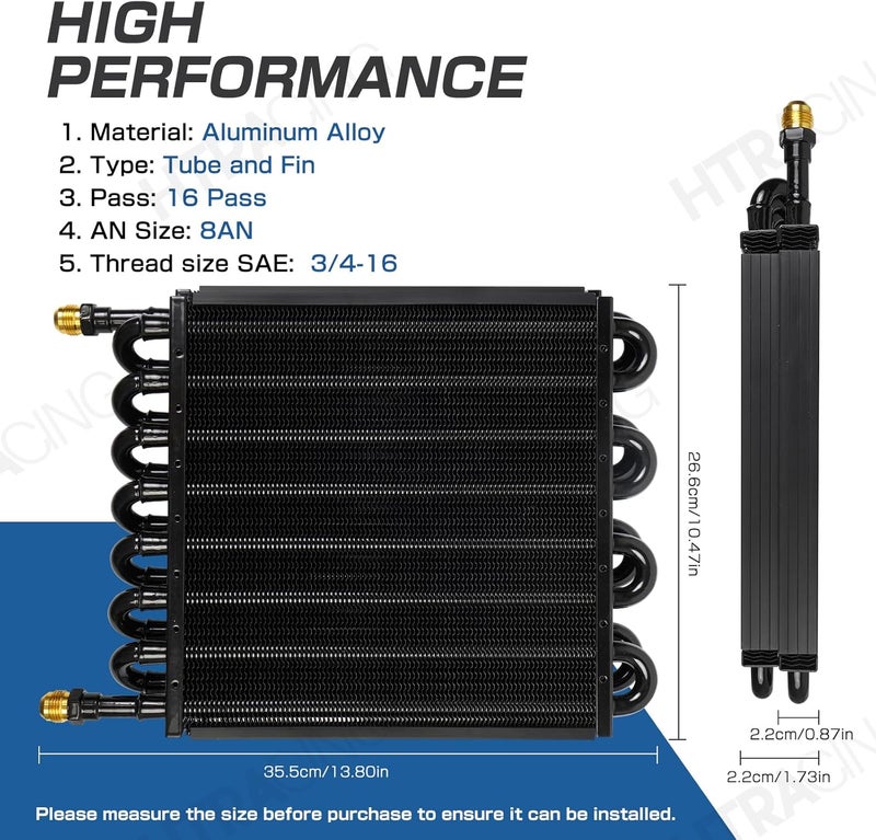 HTRACING 16 Row 8AN 1/2" Transmission Cooler Kit, Air-Compressor Aftercooler, Dual Pass Tube and Fin Universal - Image 2